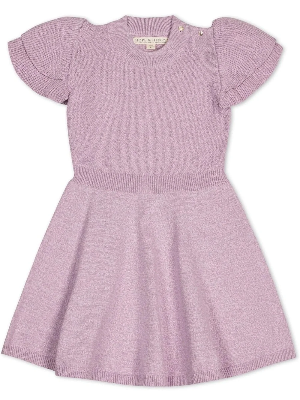 Girls' Lavender Knit Puff-Sleeve Dress